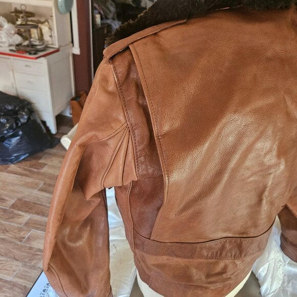 Vintage USA Men's SCHOTT BIKER FUR LINED BROWN LEATHER BOMBER Jacket Sz 44 - Picture 7 of 16